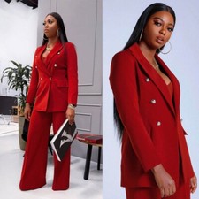 Red Wedding Suits for Women Ladies Double Breasted Peak Lapel Jacket Pants New