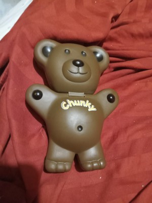 1999 Brown Teddy Grahams Snack Container Flip Top ''Chunky'' Bear Plastic EUC