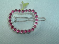 PINK RHINESTONE APPLE HAIR BARRETTE CLIP UP DO HAIR ACCESSORY
