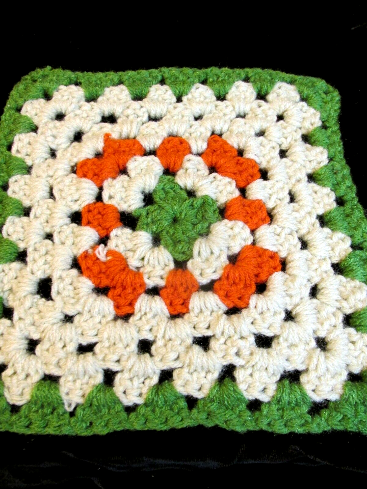 Handmade Granny Square Hot Pads Trivets Lot 3 Matching Green Orange Tan