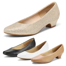 Women Office Work Pumps Low Chunky Comfortable Dress Pumps Wide Size Available