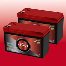 2 Pack: 12V 10Ah LiFePO4 Lithium Iron Phosphate Deep Cycle Rechargeable Battery