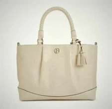 Giani Bernini Braid Handle Pebble Leather Satchel Shoulder Bag Ivory