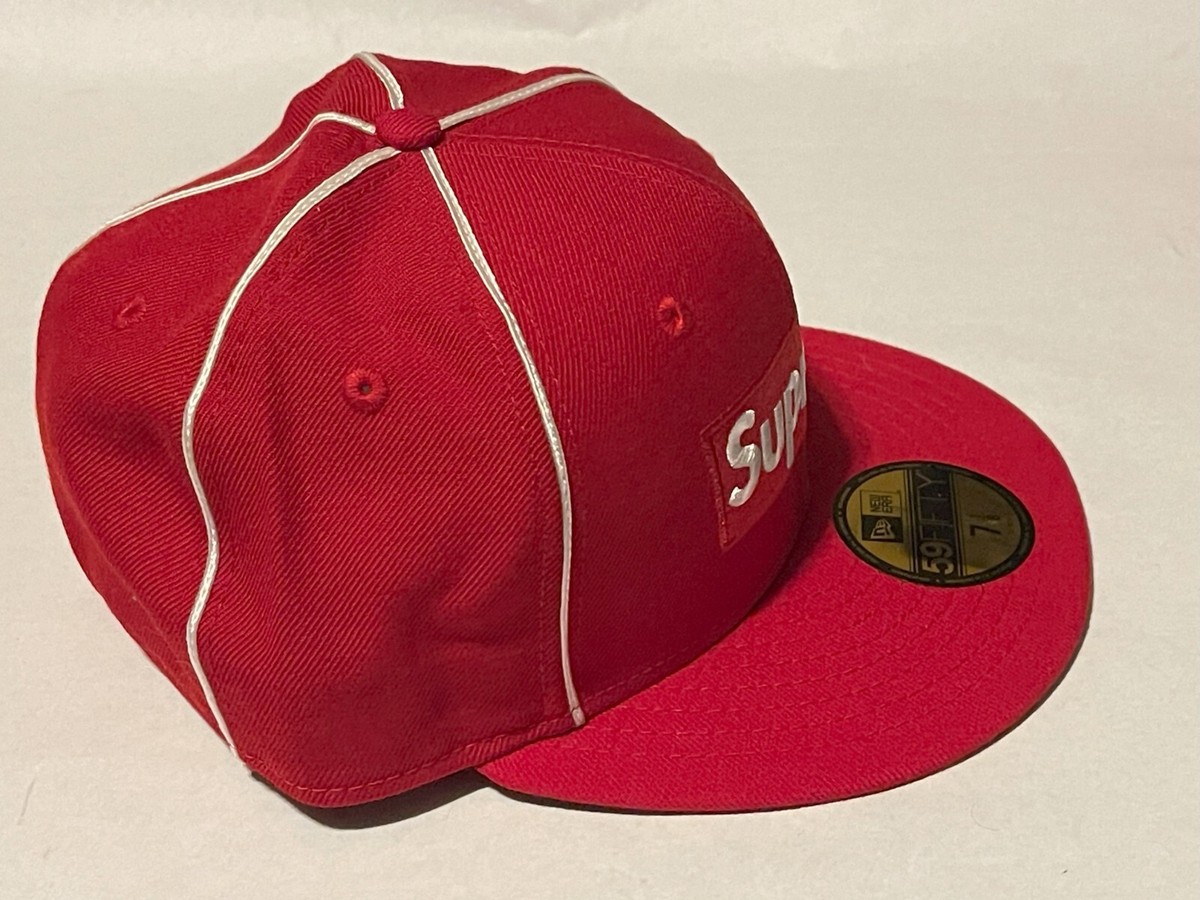 SUPREME x New Era Piping Box Logo Hat Cap RED 7 1/8 NEW! S/S