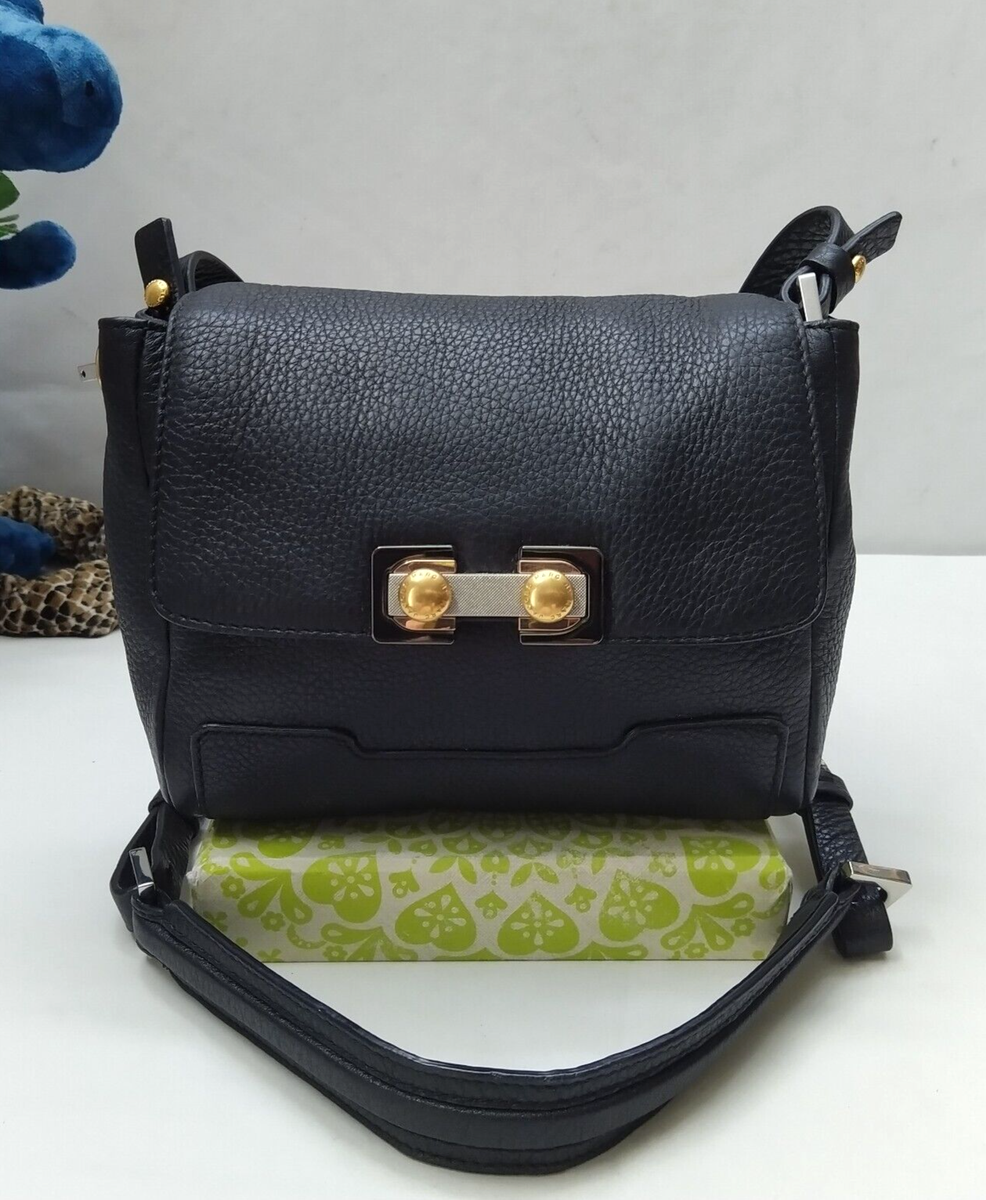 Marc by Marc Jacobs Black Pebbled Leather Pushlock Flap Closure