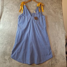 Matilda Jane Dress Medium Blue Sandy Seashell Cover Up Striped Tie Shoulder NWT