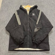 VTG Adidas Nylon Puffer Jacket Men's 2XL Black Whitr Stained 90s Embroidered