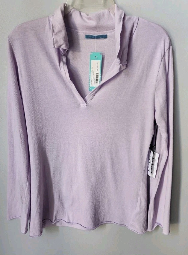 Velvet by Graham Spencer Reed Collared Cotton Jersey Purple Lavender Knit Top 