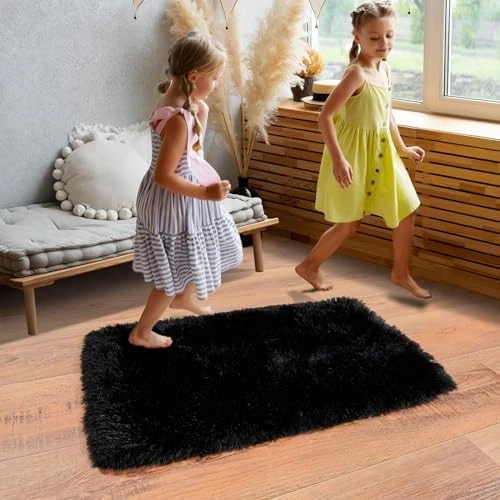 Super Fluffy Area Rug for Bedroom, Modern Shag Small Throw Rugs, Soft 2x3 Black - Image 4 of 4