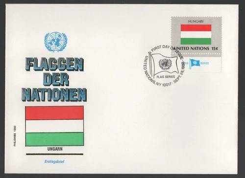 United Nations 1981 Hungary Flag FDC. Philswiss First Day Cover. 20c Stamp
