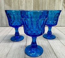 Vtg Noritake Style Perspective Cobalt Blue Glass Water Wine Goblets 5" T Set 3