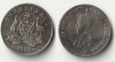 1923 Australia 3 pence (threepence) silver coin - key date but a little bent