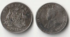 1923 Australia 3 pence (threepence) silver coin - key date but a little bent