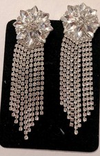 Clear Crystal Rhinestone Flower Cluster Dangle Shoe Clip Silver Wedding