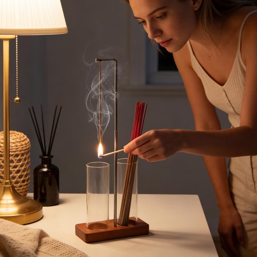 2 in 1 Incense Holder Wooden Modern Design, Incense Holder for Sticks with Gl... - Picture 3 of 7