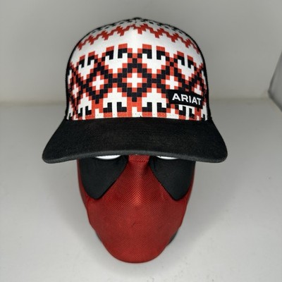 Ariat Western Trucker Hat Snapback Black Red Aztec Pattern Mesh Cap One Size