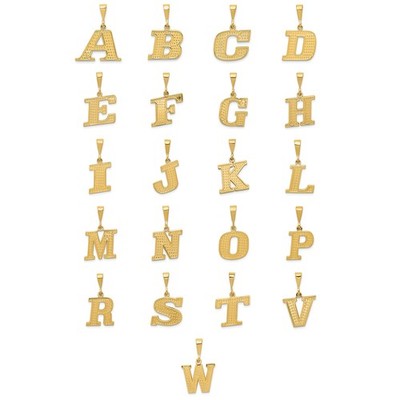 10k Gelbgold ausgefallene Textur & Rand Block Buchstabe Initiale A - W | Wählen Sie Ihre