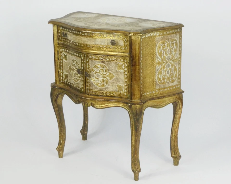 Antique Italian Wooden Florentine Side Table Gold Gilt Chest with Door & Drawer - Image 4 of 4