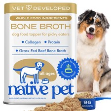 Native Pet Beef Bone Broth Dog Cat Food Topper 96 Scoops Hydration Joint Immune