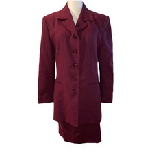 Jones New York Wool Skirt Suit Burgundy Blazer Set Women Vintage 12p