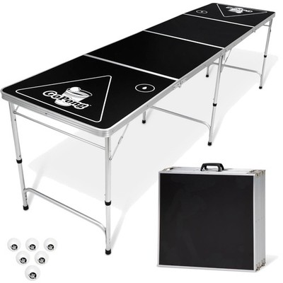 Regulation Size 8ft Beer Pong Table with 6 Balls - Durable & Lightweight