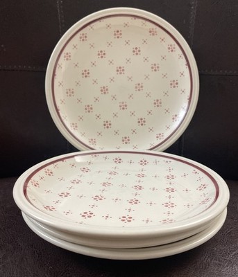 Set of 4 VTG Biltons BURGUNDY RED BAND & DOTS Bread Plates 6 1/2  England 
