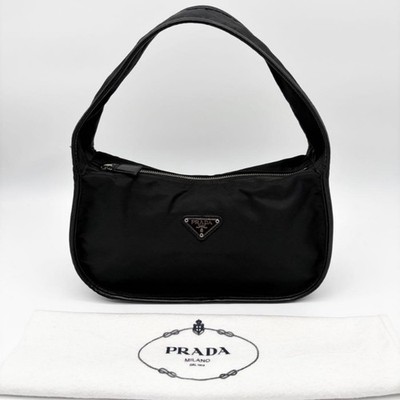 Prada Tessuto Nylon Mini Hobo Bag Nero Black Triangle Logo Shoulder Handbag