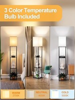 Floor Lamp Free Standing Wood 3-Tier Storage Shelf Reading Bedroom Living Room .
