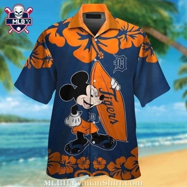Mickey Mouse Hibiscus Flower Detroit Tigers Hawaiian Shirt Size S-5XL