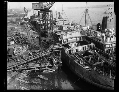 Photo:Ship Yard 1922 Industrial Dockyard Ship Repair Harbor Scene
