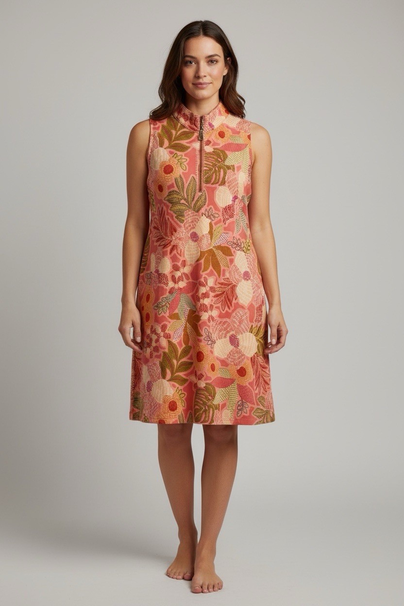 Spartina 449 Dress Womens Size XL  Orange Floral Sleeveless Half Zip Resort Wear
