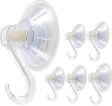 6 Pack Clear Plastic Suction Cup Hooks, Ultra Heavy Duty, Strong Power Lock, Vac