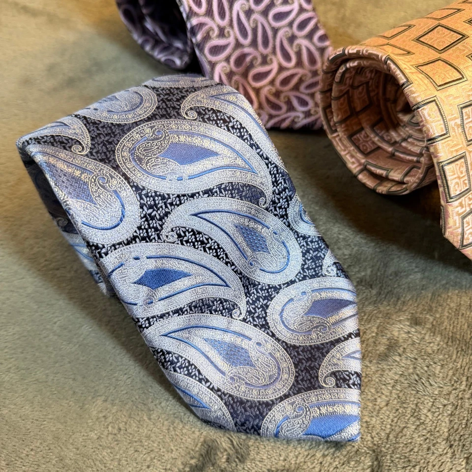 Juego de 3 corbatas Ermenegildo Zegna seda cachemira geométricas para hombre hechas en Italia Foto 2 de 4