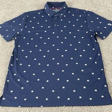 Birdie Bound Polo Shirt Mens Medium Blue Golf Ball Print Short Sleeve D89