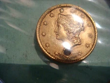1853 $1 Liberty Head Gold Dollar with small hole drilled