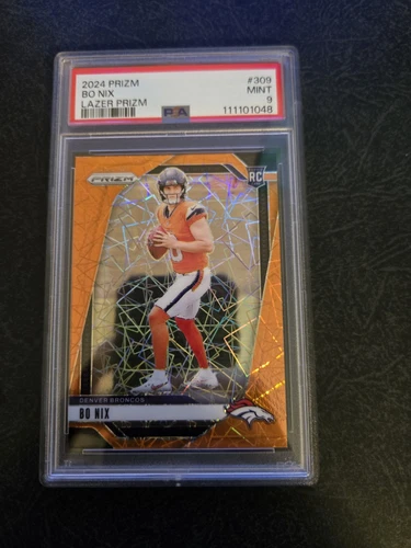 2024 Panini Prizm Football Bo Nix Orange Lazer Prizm RC #309 PSA 9