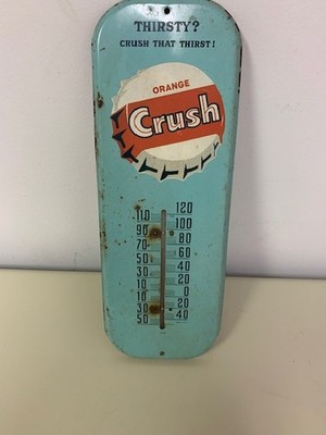 VINTAGE ORANGE CRUSH THERMOMETER WORKING 16 X 6