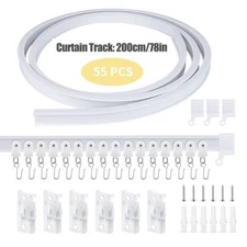 Flexible Ceiling Curtain Track 2M Kit with Hooks & Brackets for Room Divider RV