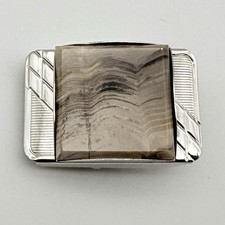 Vintage Silver Tone With Petrified Wood Gemstone Belt Buckle