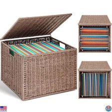 Extra Large Wicker Seagrass File Box - 18"x16"x13" Hand Woven Document Organizer