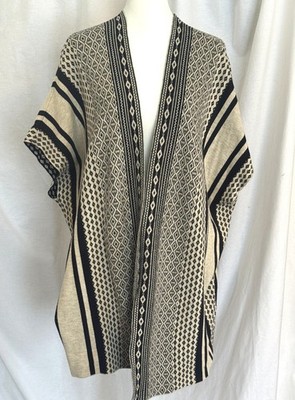 Knit Cotton Bend Poncho/Cape Beige & Black Aztec pattern, St. John's Bay Size 1X