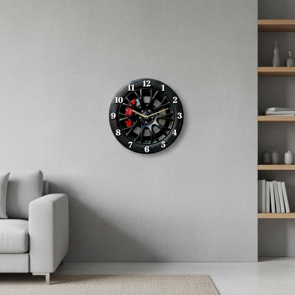 Car Theme Wall Clock Modern Minimalist Wheel Design for Garage - Image 4 of 4