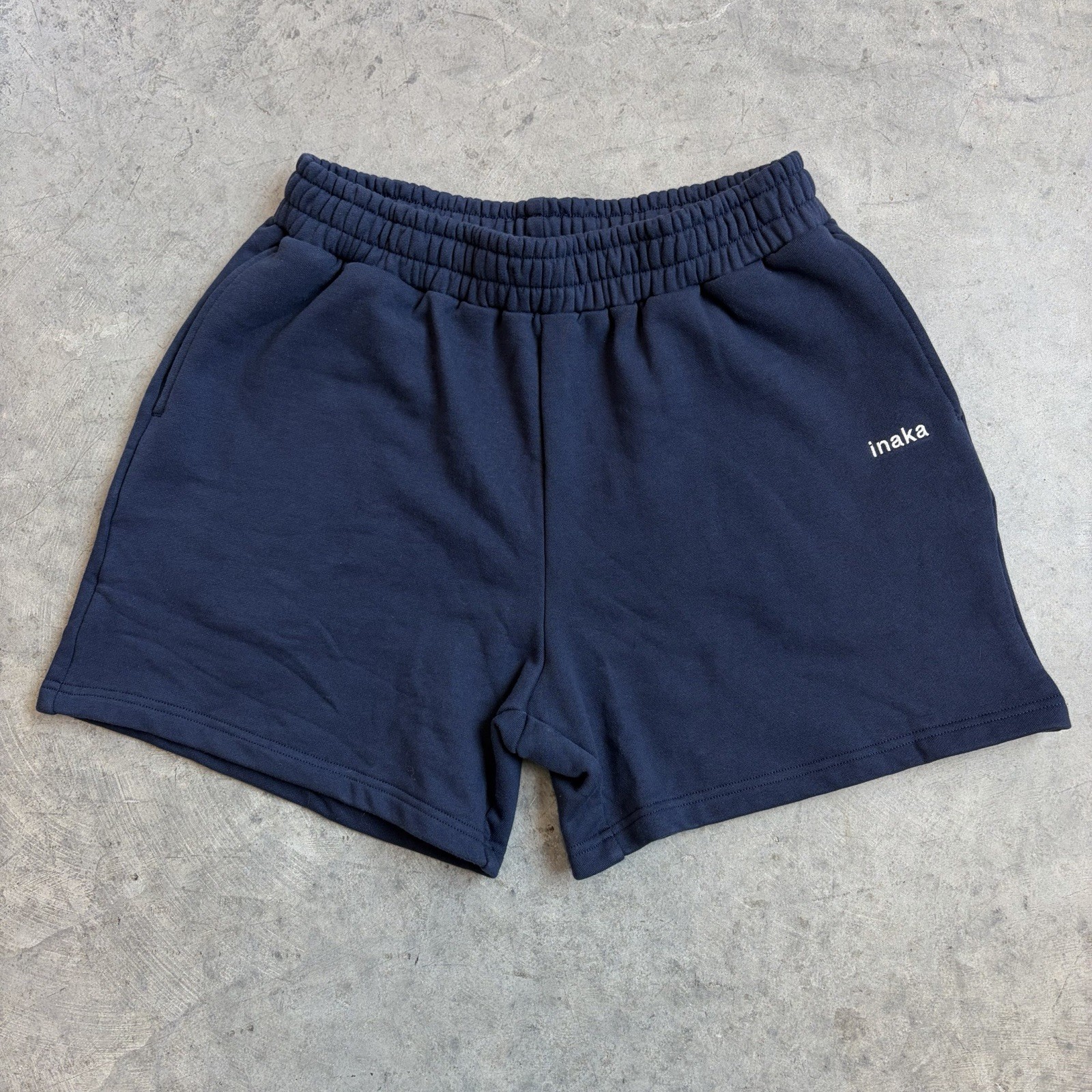 NEW Inaka Power Basics 5” Sweat Shorts Navy Blue Casual Cotton Drawstring Large