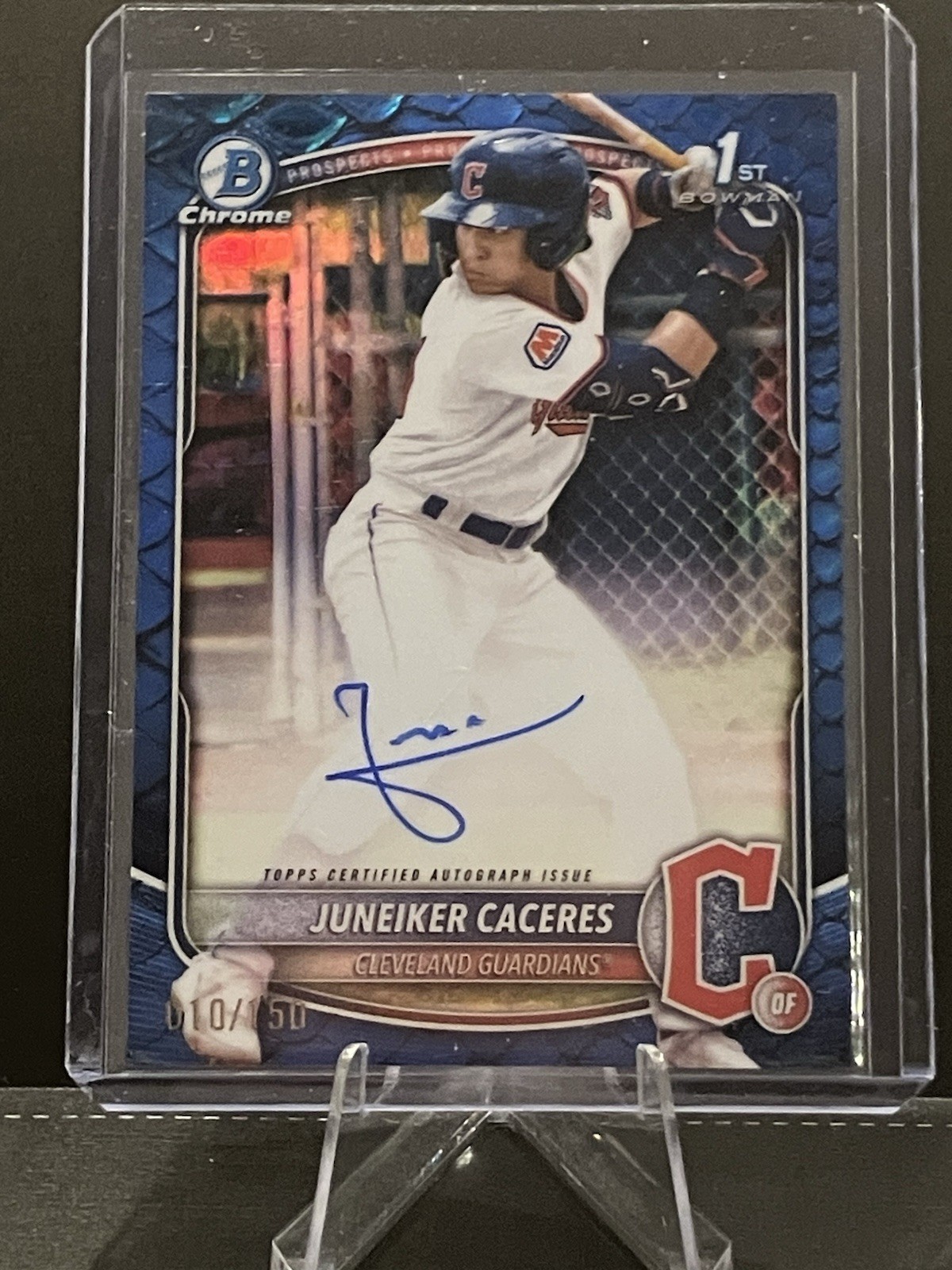 2025 Bowman Chrome Juneiker Caceres #CPA-JUC Blue Reptilian Auto /150 Guardians