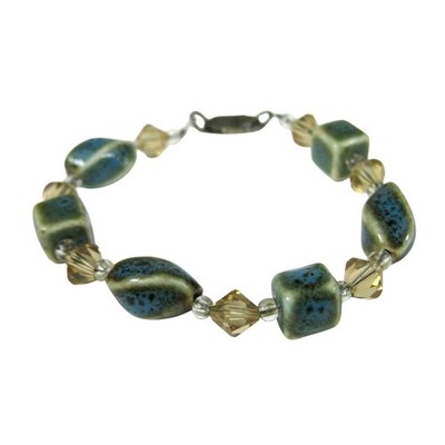 Handgefertigtes Keramik facettiertes Kunststoff Perlen Armband Sterlingsilber Verschluss 7 Zoll