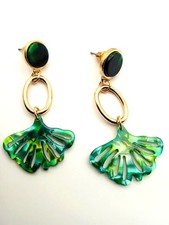 Boucles D'oreilles Clip - Métal Vieilli Avec 2 Pierres Vertes - 25x21 Mm