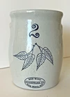 RED WING STONEWARE 2, Blue Four Birch Leaf Beige Crock Candle Warmer Holder 1980