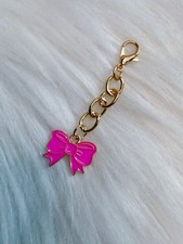 Pink Bow Bag Charm Keychain Fob Gold Tone Zipper Pull Handmade Holiday Gift New