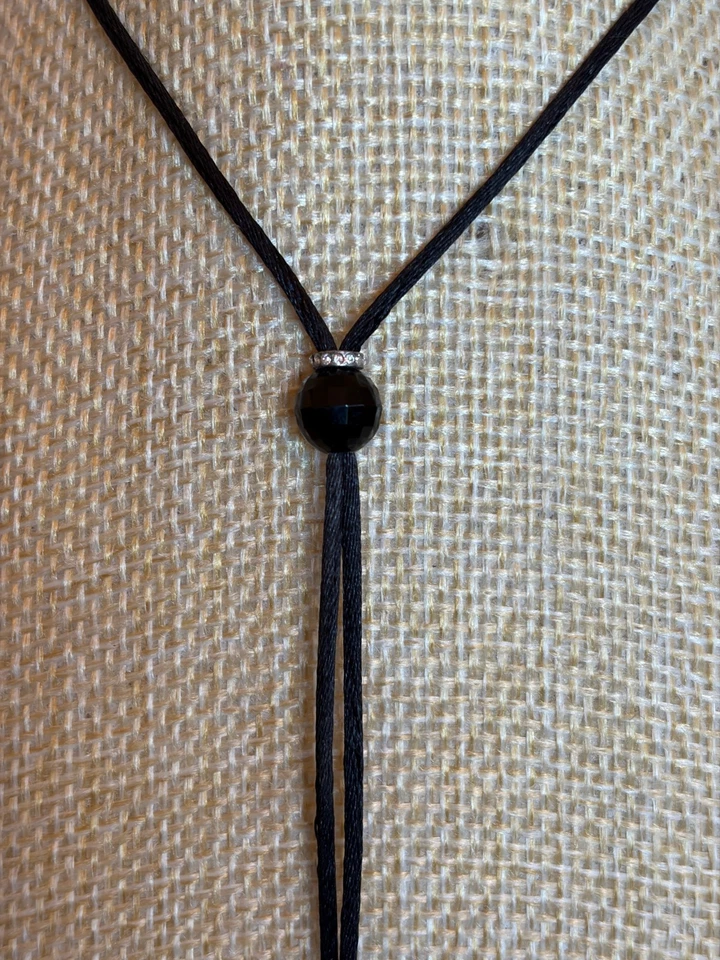 Collar Giorgio Armani Colgante Redondo Negro/Plata Resina Cordón Negro Lariat 925 Foto 4 de 4