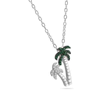 Two Palm Tree Pendant Necklace 925 Sterling Silver